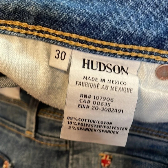Hudson women’s jeans 30 crop ankle Collin blue distressed stretch pockets button - Picture 6 of 7